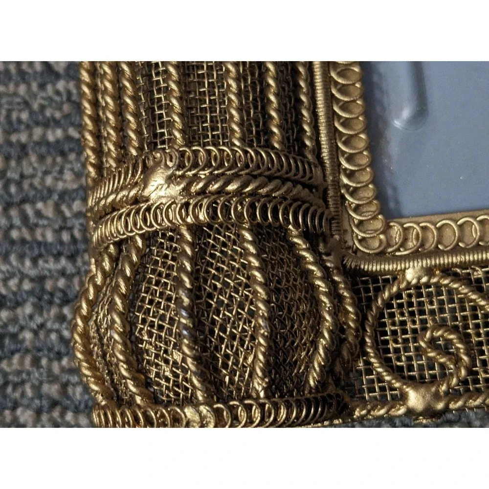 Vintage Style Ornate Gold Filigree Metal Picture Frame Hollywood Regency Columns